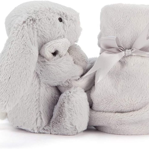 NEW Jellycat bashful bunny BABY grey security blanket stuffy soother Lovey NWT - Picture 4 of 5